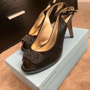 Antonio Melani Black Beaded Slingback Heels